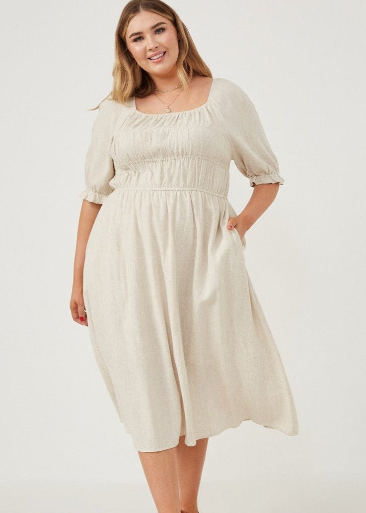 chinese dress ladies Fine Example Oatmeal Linen Dress (1X-3XL) – The Sassy Owl Boutique