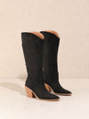 Slay The House Suede Western Boots -Black