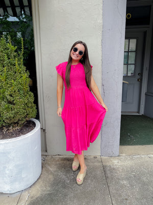 Falling For You Hot Pink Midi Dress (S-3XL)