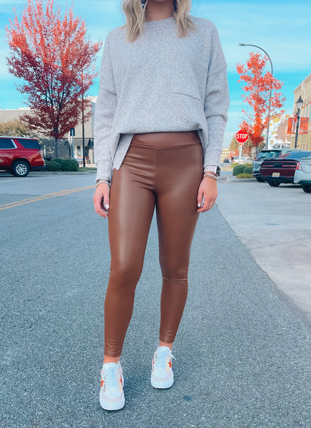 Another Love Faux Leather Bell Bottom Leggings