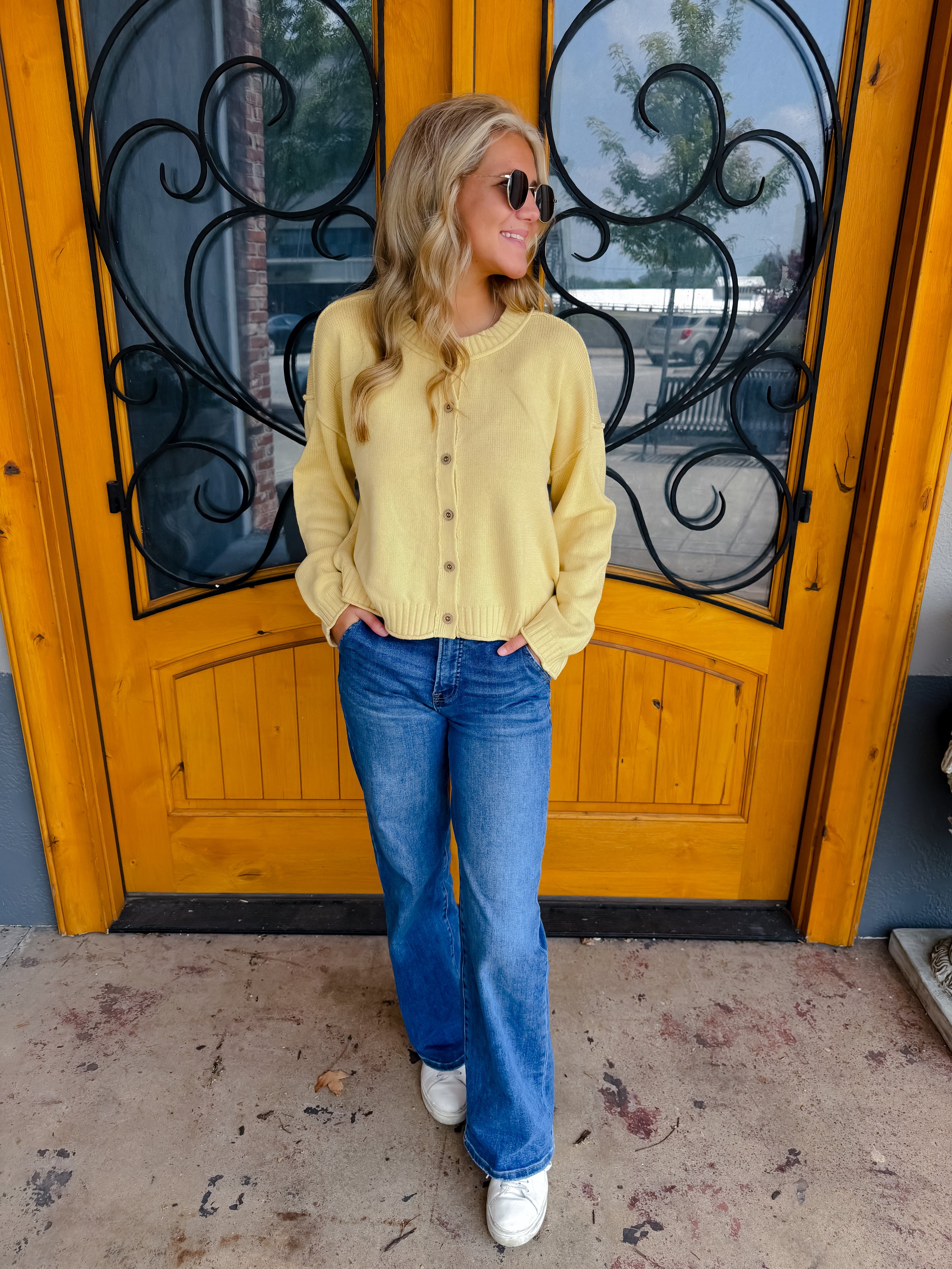On The List Button Down Knit Cardigan - Butter Yellow