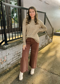 Never Looked Back Brown Tummy Control High Rise Crop Wide Leg- Risen Jeans