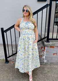 Remembering Spring Floral Smocked Midi Dress with Bow