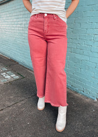 Couldn’t Miss It Brick Tummy Control High Rise Crop Wide Leg- Risen Jeans