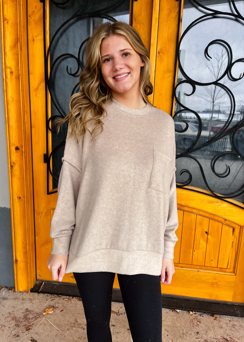 That's My Call Oversized Fleece Pocket Sweater