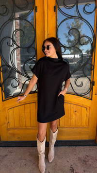 Short And Sweet Scuba Mock neck Dress (S-XL) - Black