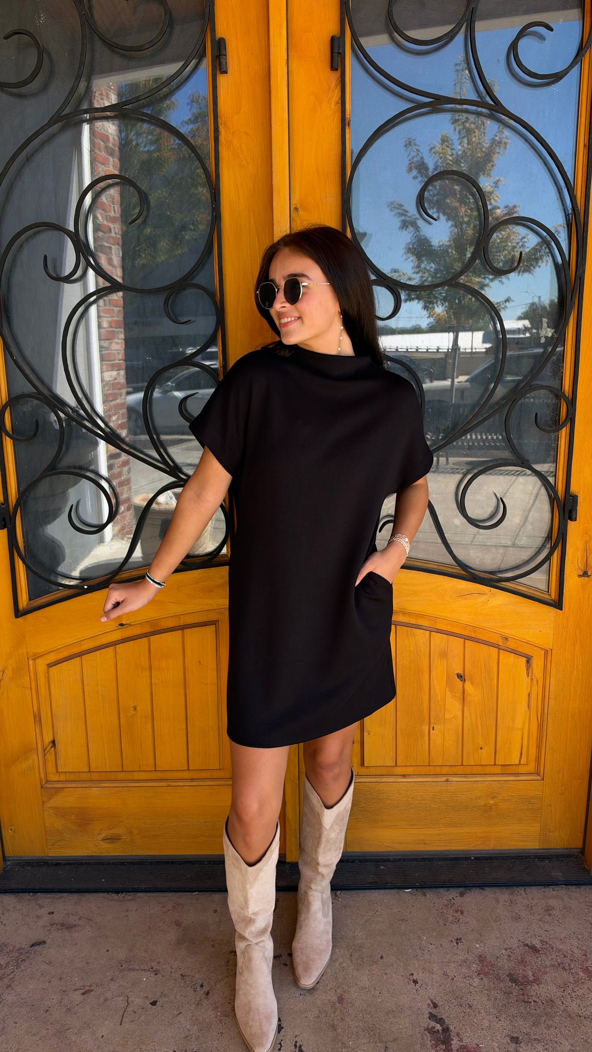 Short And Sweet Scuba Mock neck Dress (S-XL) - Black