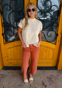 Forever Falling Mid Rise Cropped Wide Leg Jean - Rust