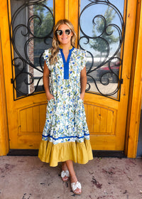 Happy Hour Hues Ruffle Sleeve Midi Dress - Royal Mix