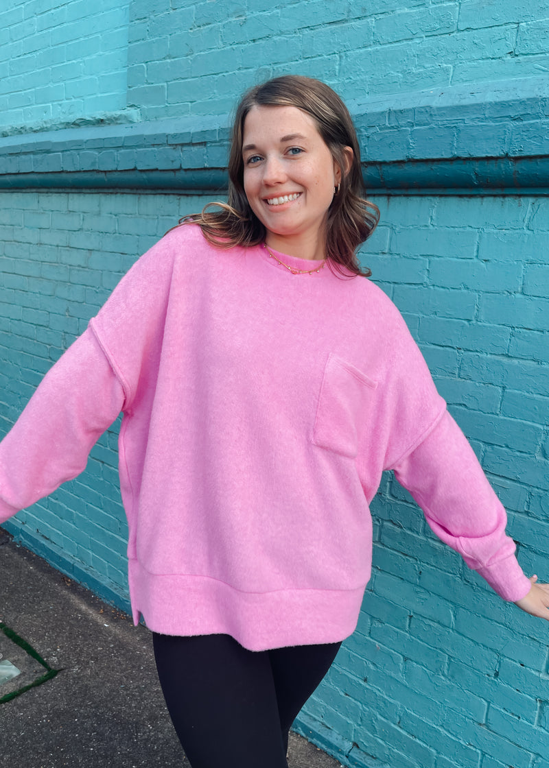 Keep Talking Oversized Fleece Pocket Sweater