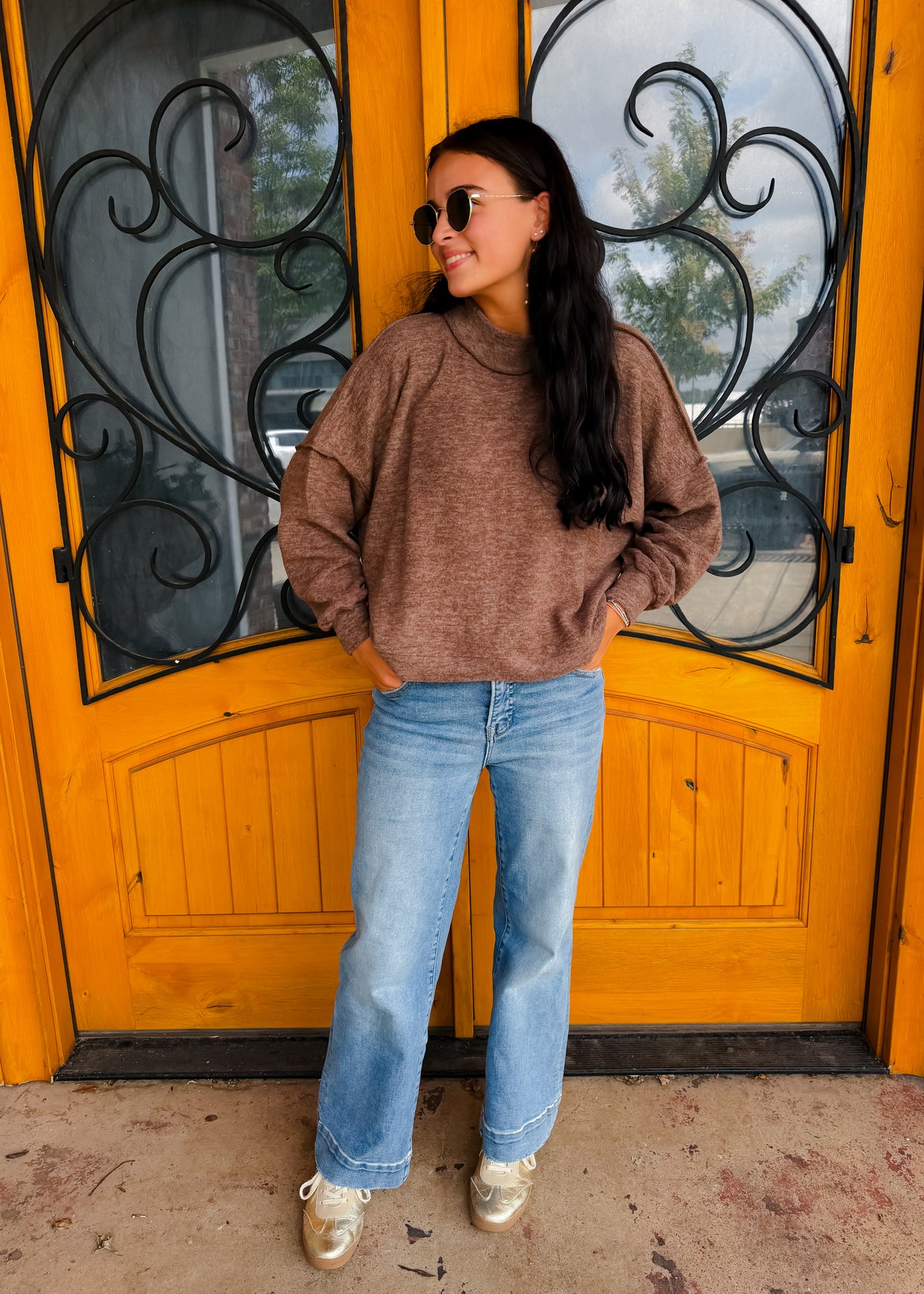 No Place Like Home Mock Neck Fleece Sweater