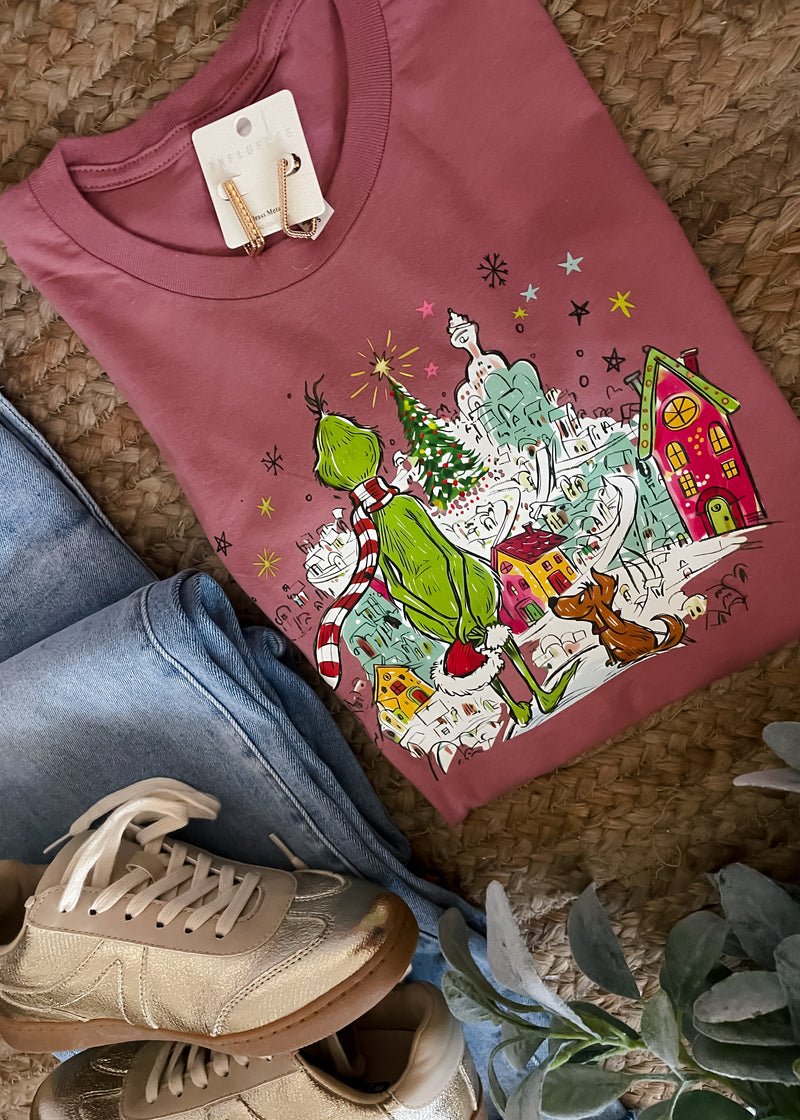 Grinch Looking Over Whoville Graphic Tee (S-2XL)