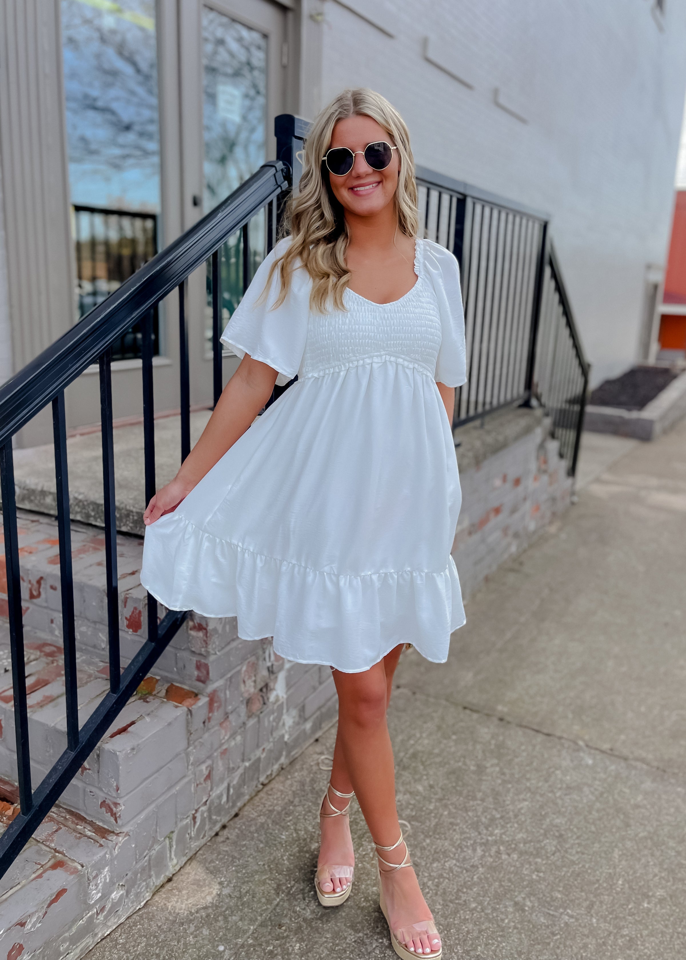 Made for Lovely Days Smocked Mini Dress- White