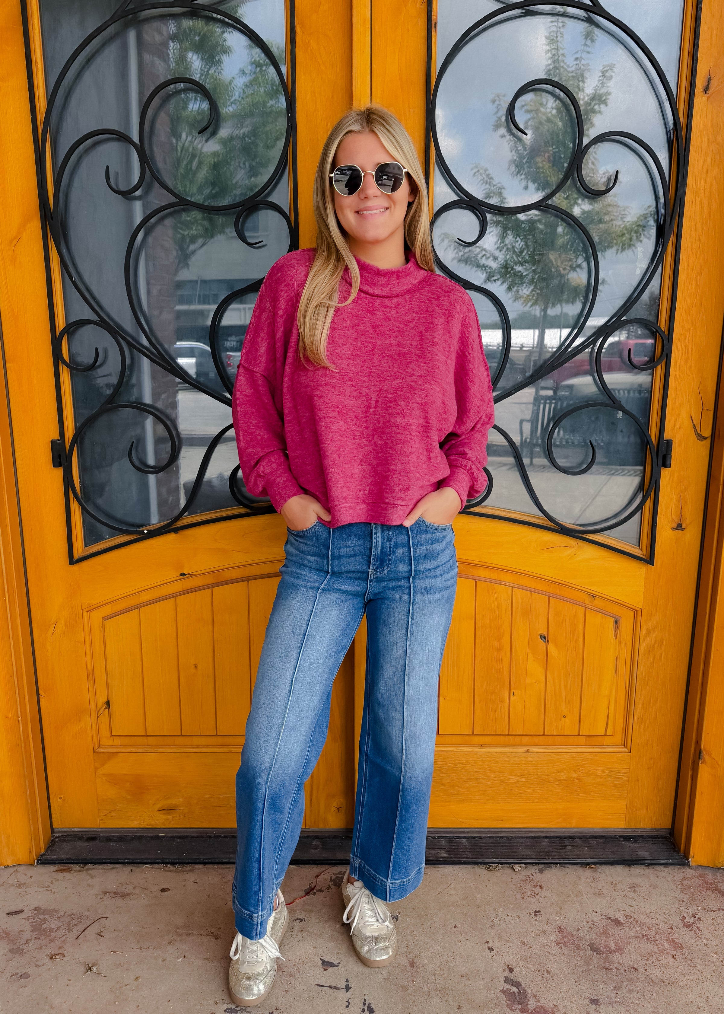 No Place Like Home Mock Neck Fleece Sweater