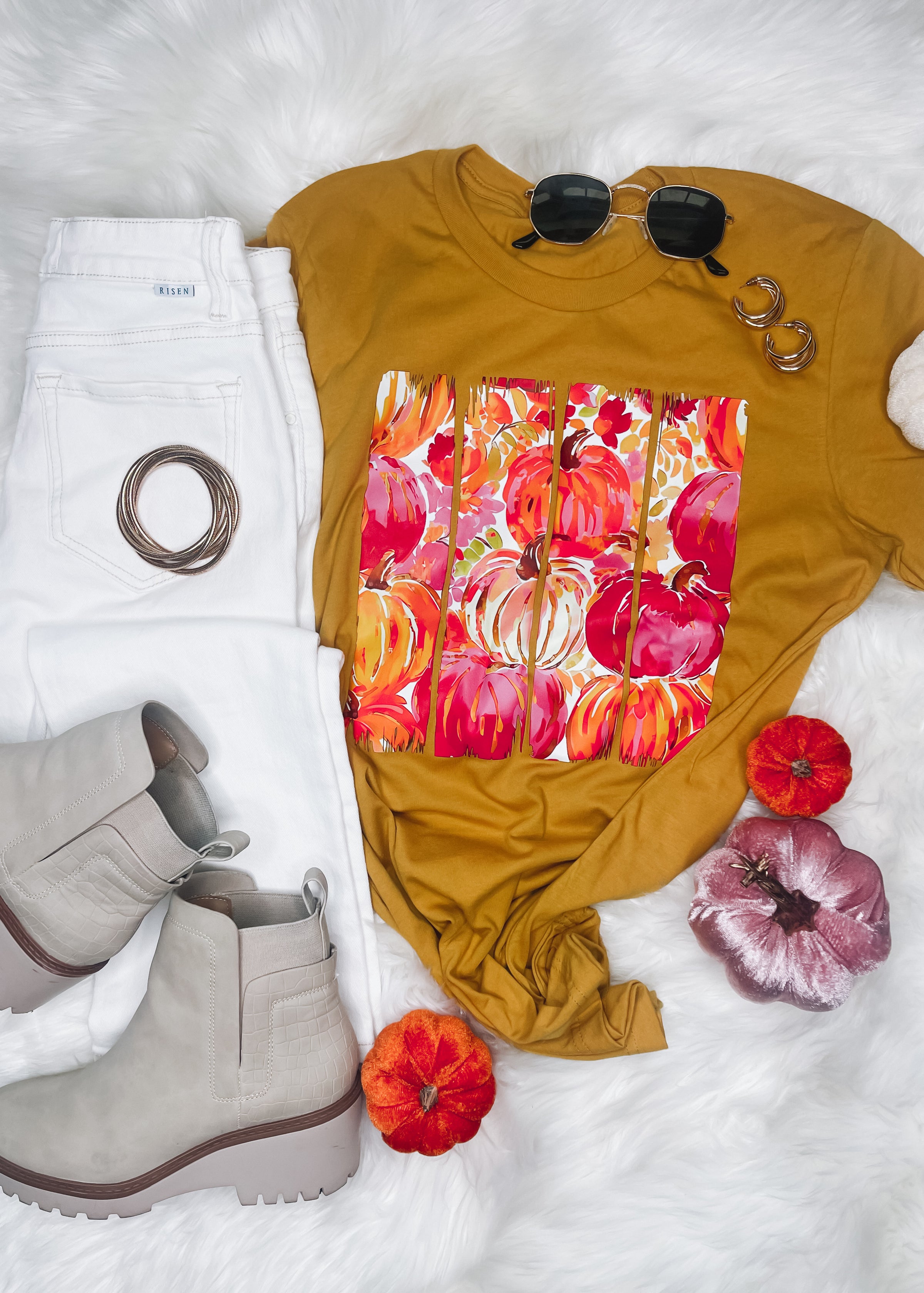 Watercolor Floral Pumpkin Graphic Tee (S-2XL)