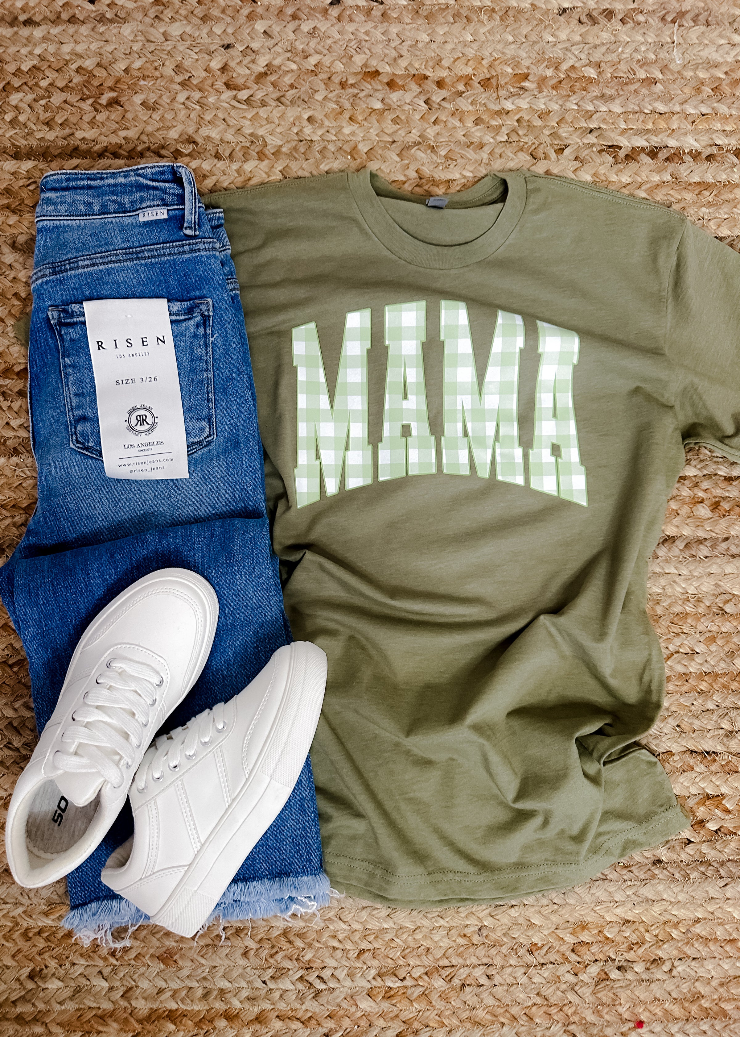 Green Gingham Mama Graphic Tee (S-2XL)