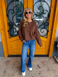 On The List Button Down Knit Cardigan - Brown