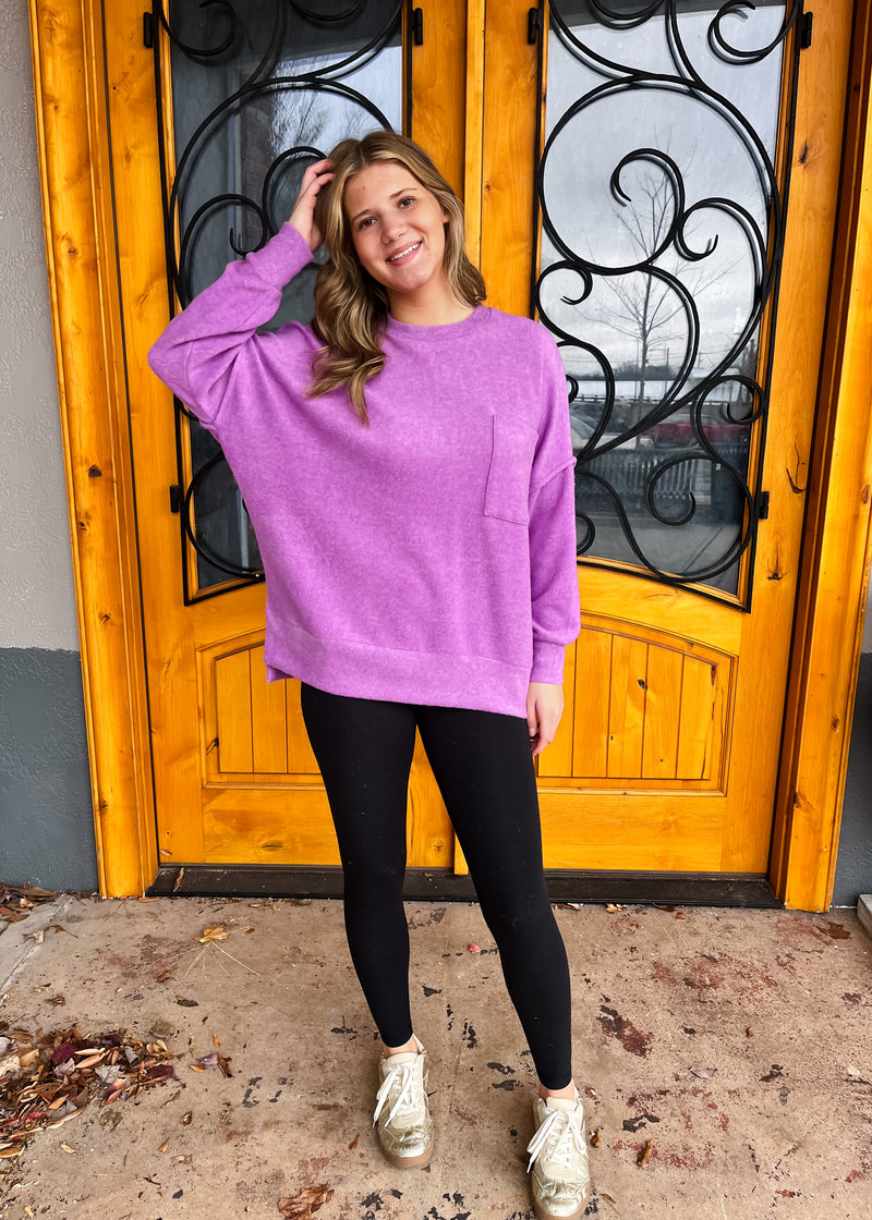 That's My Call Oversized Fleece Pocket Sweater