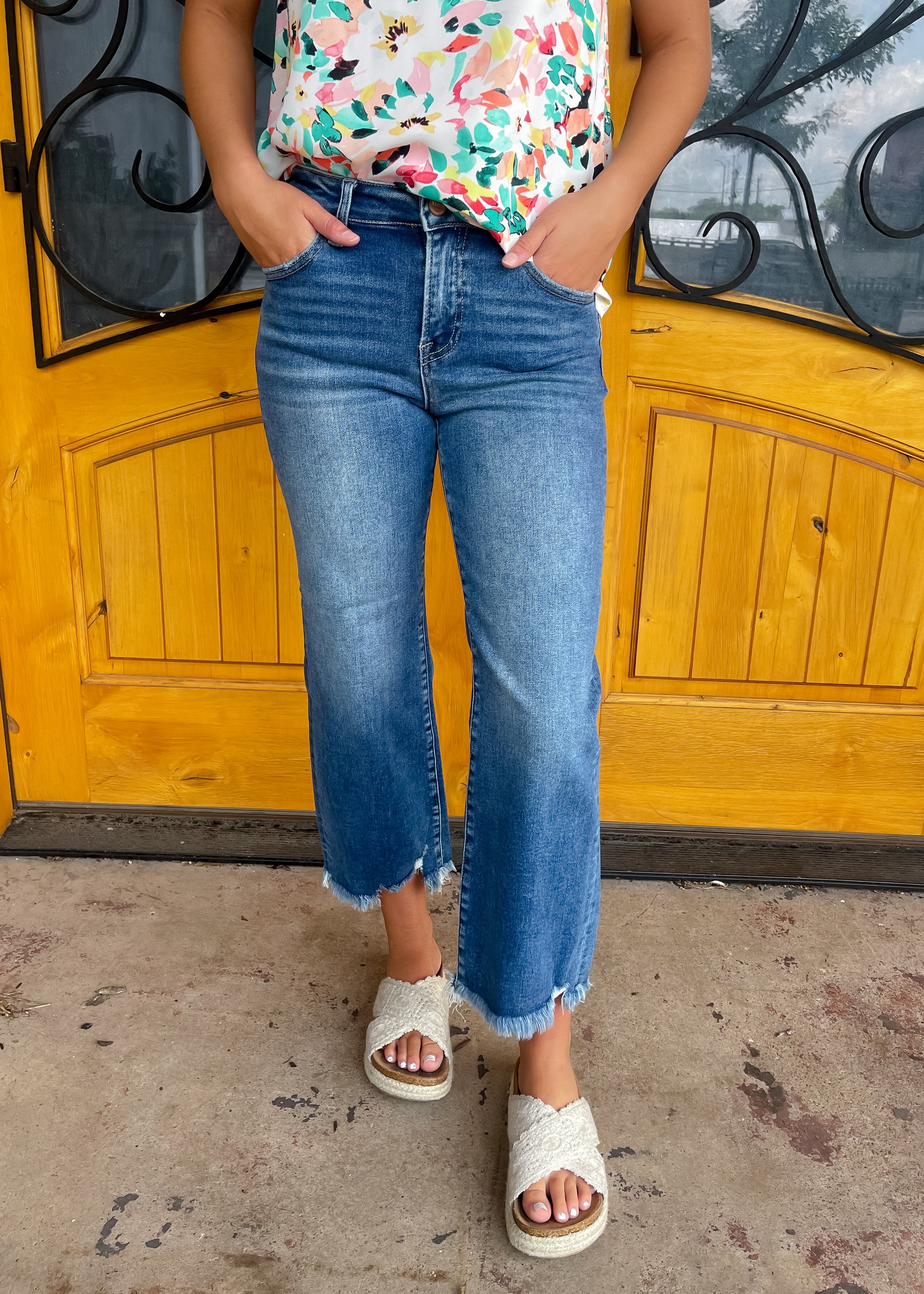 Like Second Nature Mid Rise Crop Straight Leg - Dark Wash Risen Jeans