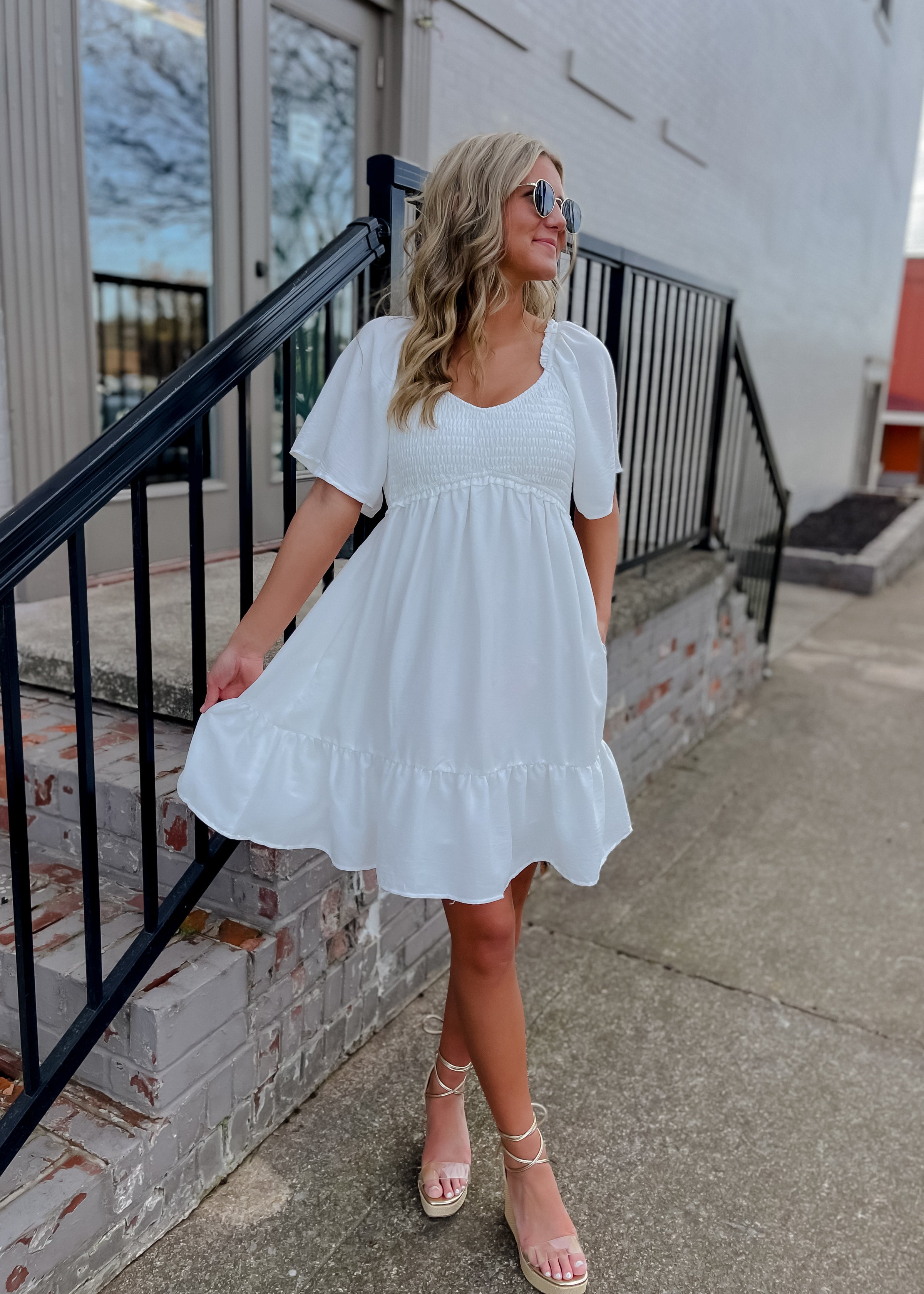 Made for Lovely Days Smocked Mini Dress- White