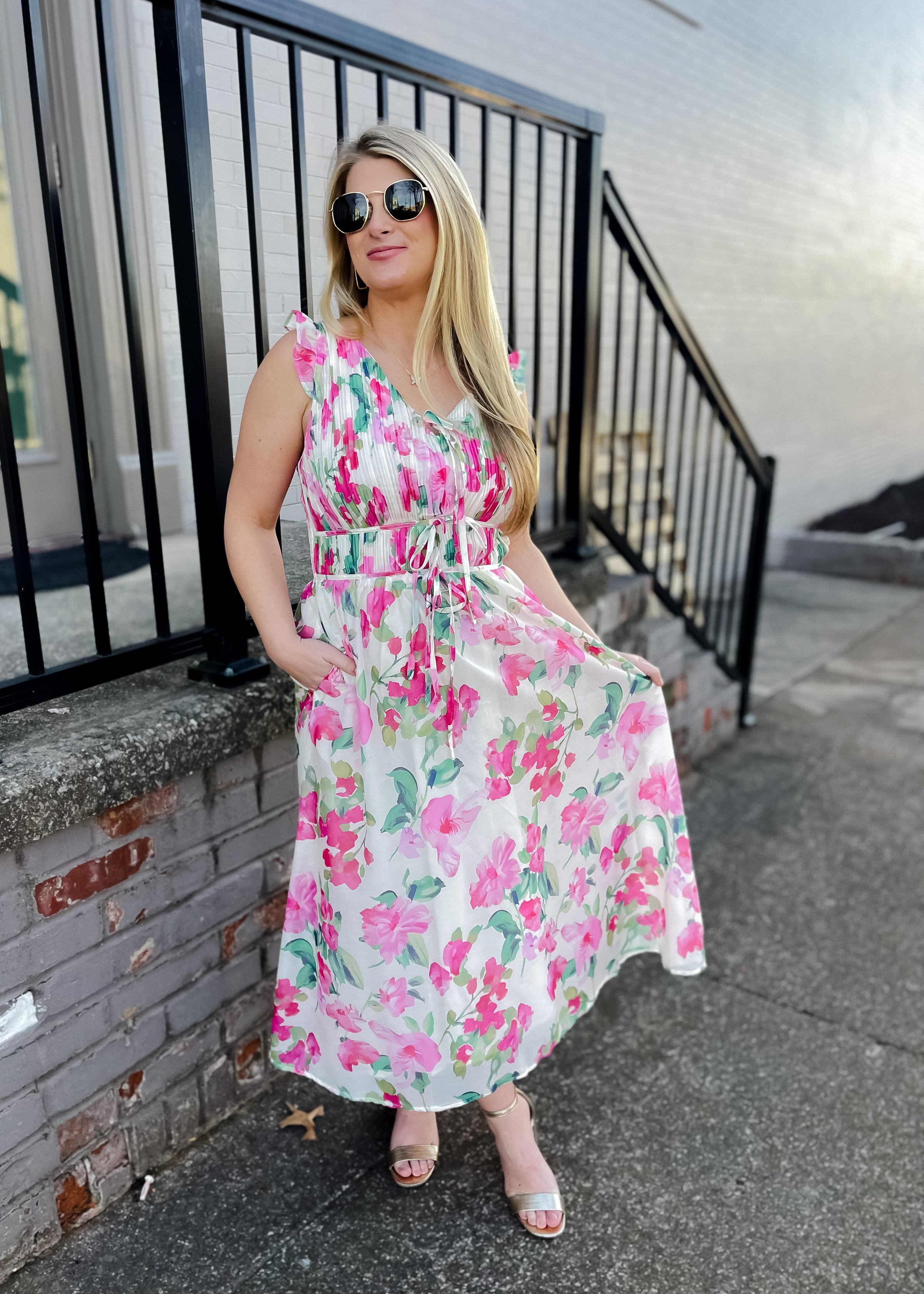 Elegantly In Route Floral Midi Dress