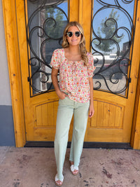 End of Story Olive Tummy Control Mid Rise Wide Leg- Risen Jeans