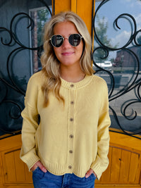 On The List Button Down Knit Cardigan - Butter Yellow