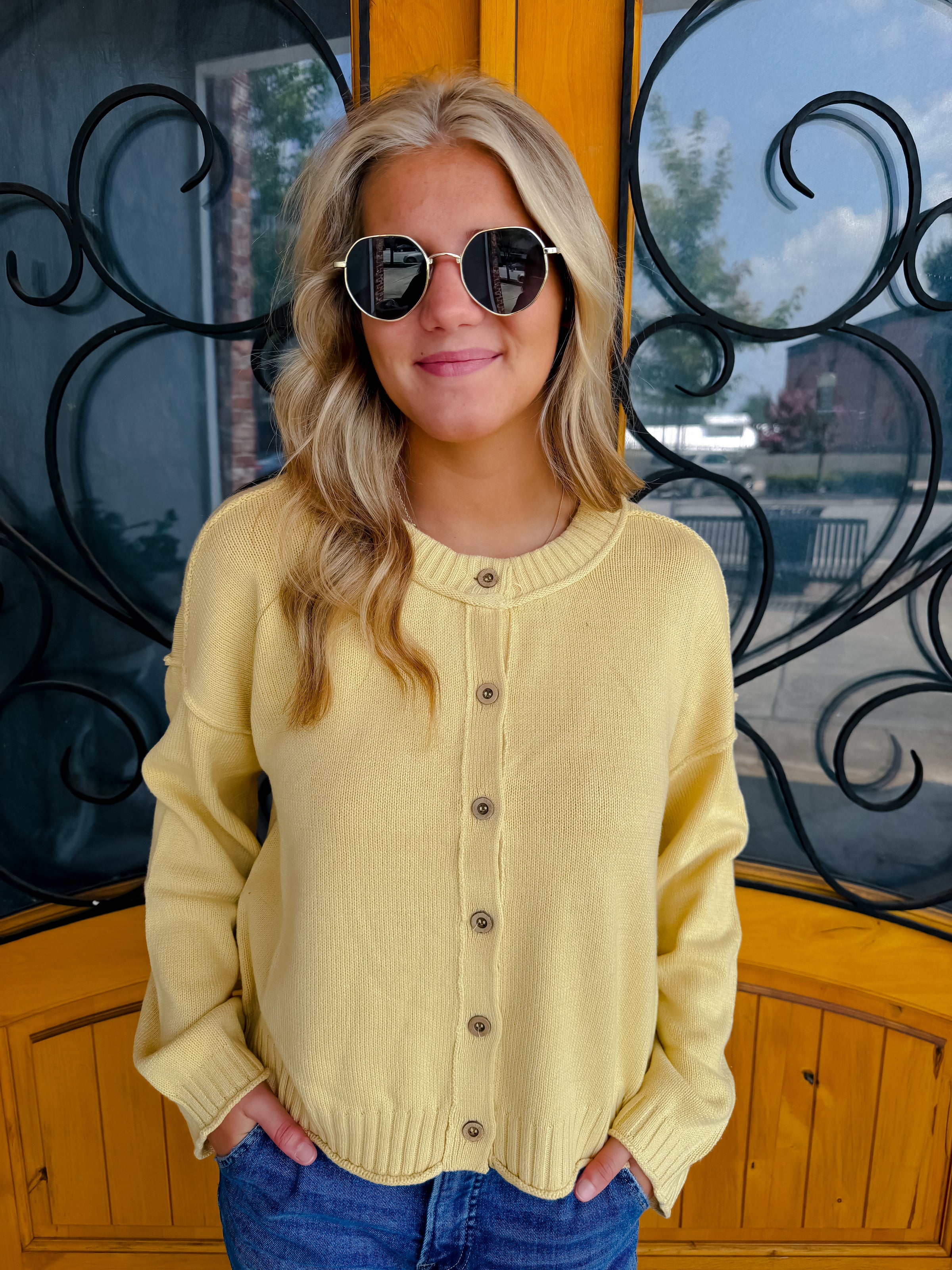 On The List Button Down Knit Cardigan - Butter Yellow