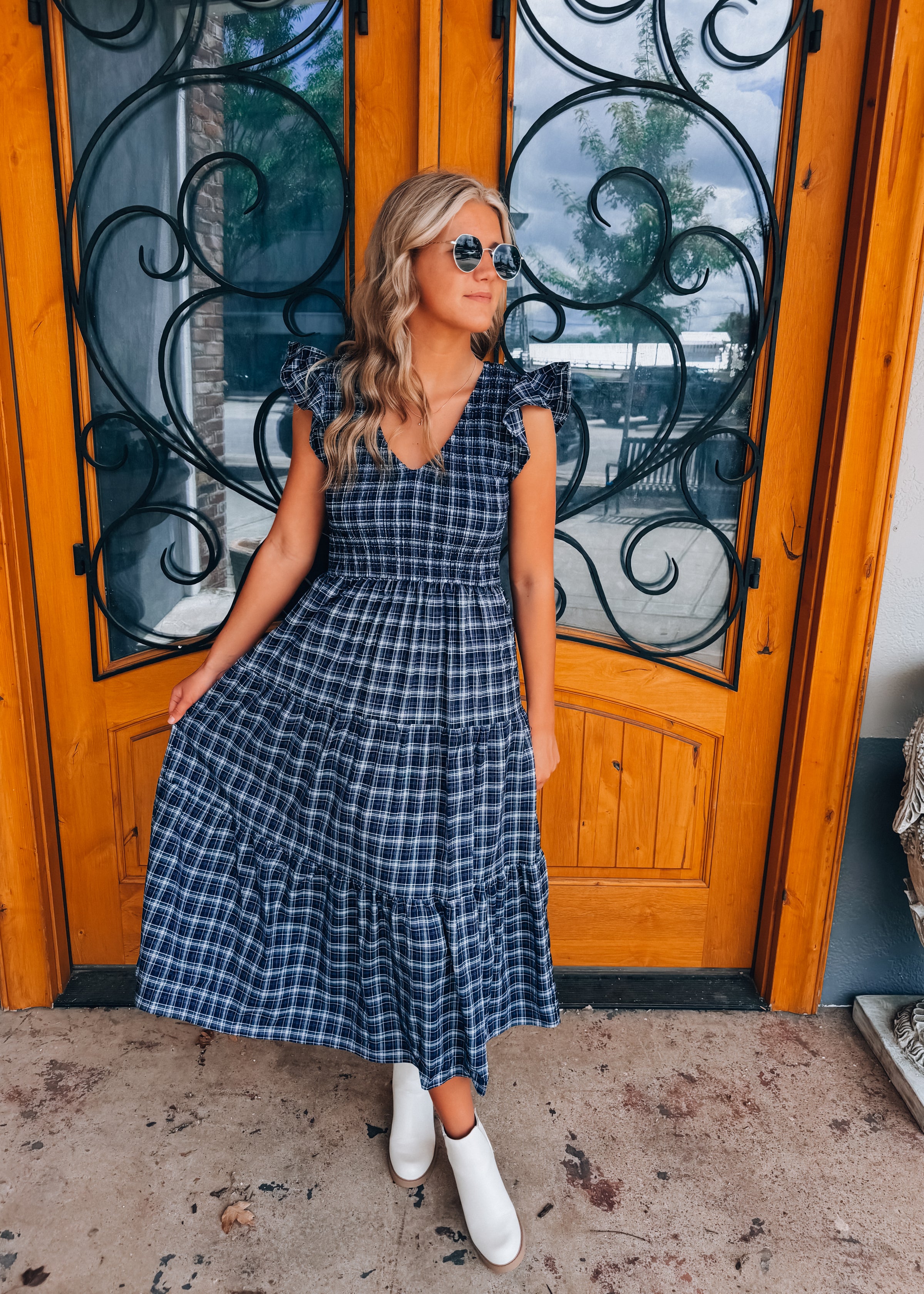 Harbor Plaid Midi Dress