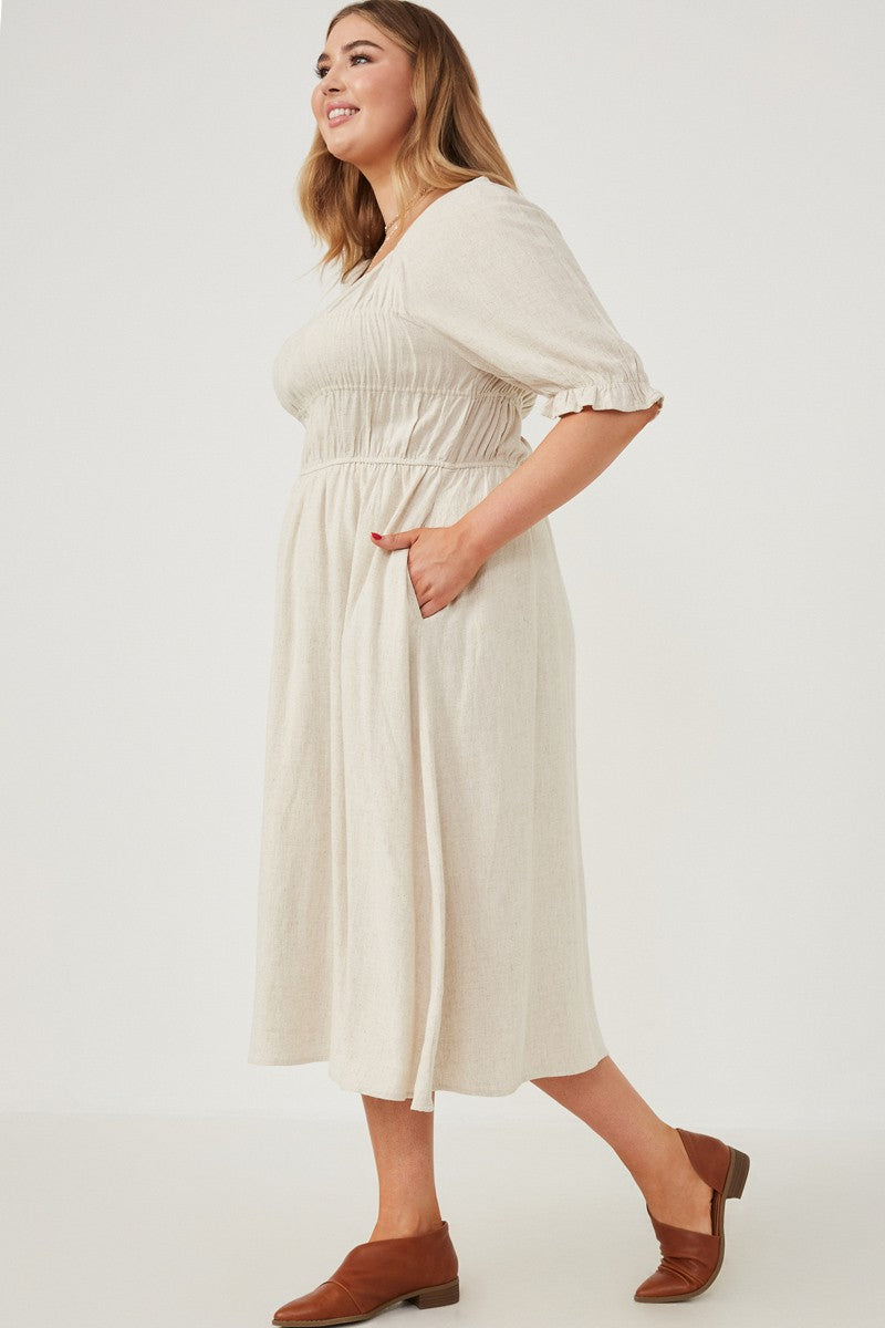 Fine Example Oatmeal Linen Dress (1X-3XL)