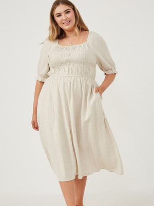 Fine Example Oatmeal Linen Dress (1X-3XL)
