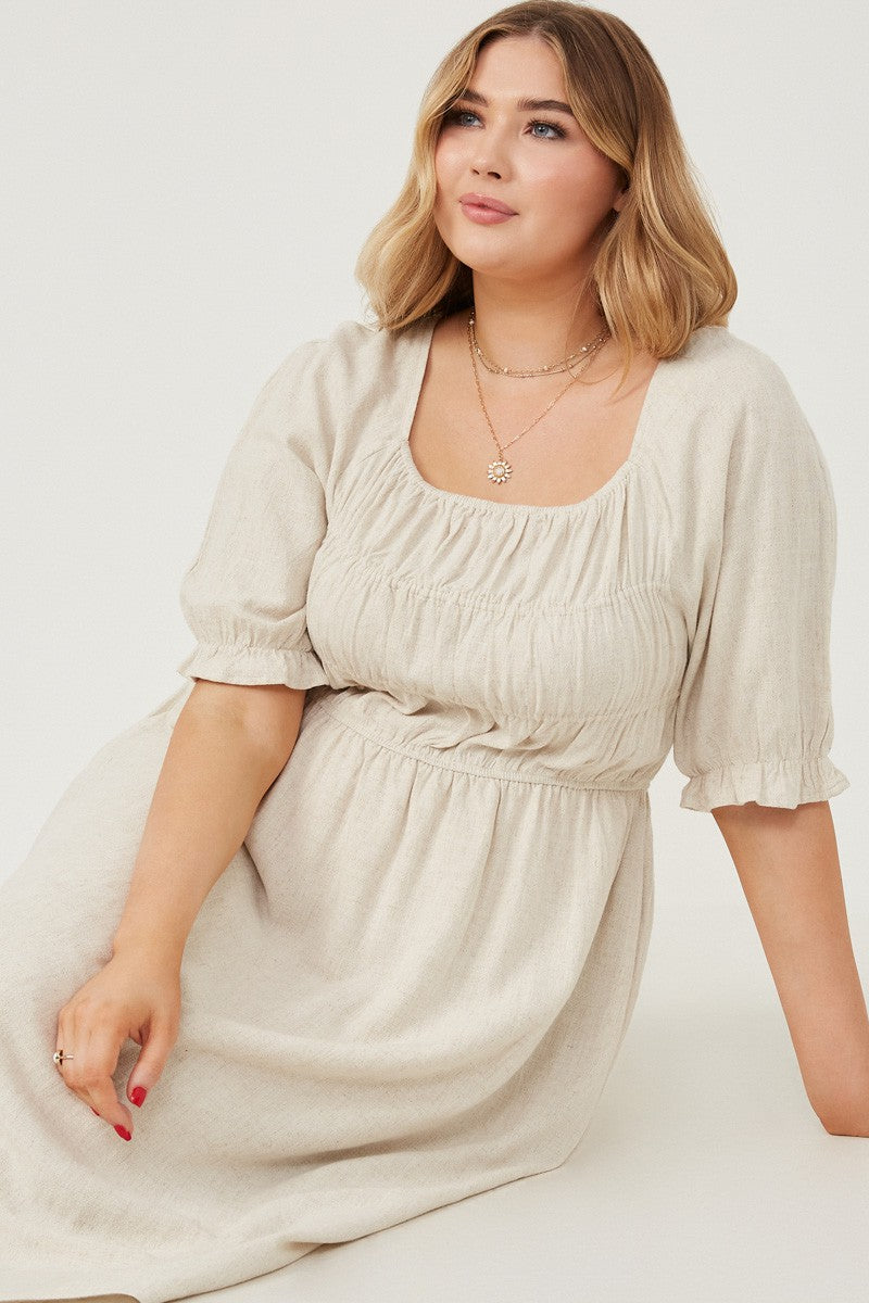 Fine Example Oatmeal Linen Dress (1X-3XL)