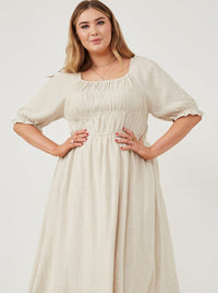 Fine Example Oatmeal Linen Dress (1X-3XL)