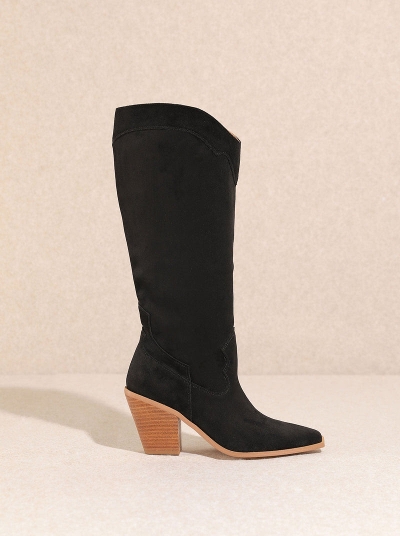 Slay The House Suede Western Boots -Black