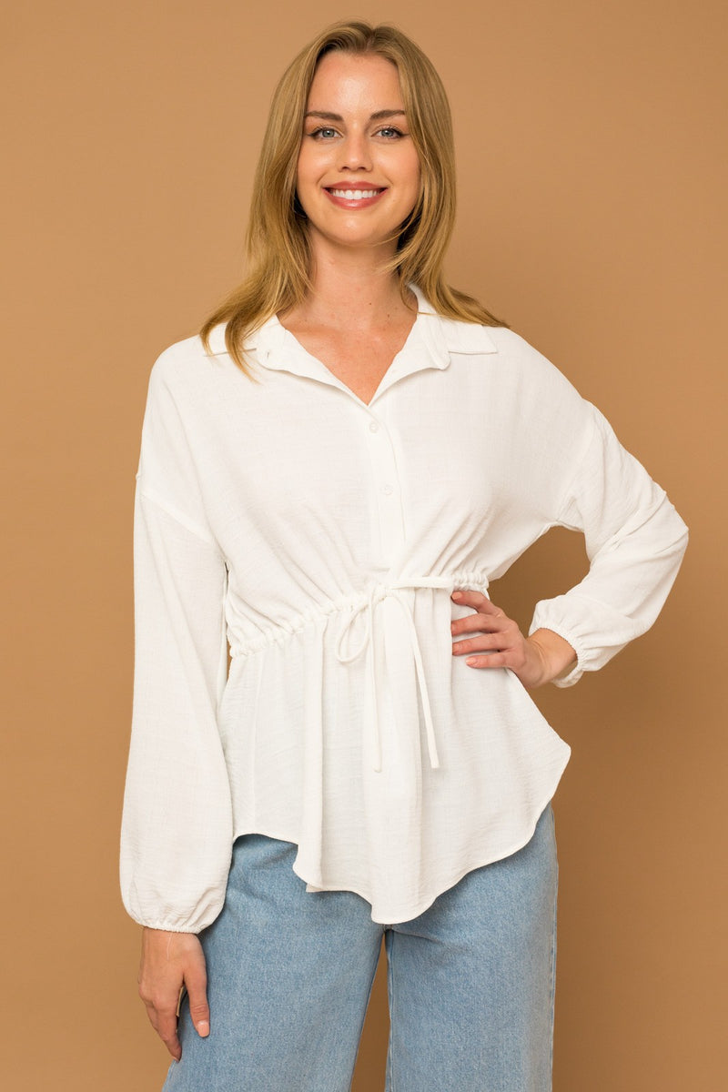 Far From Over Button Down Peplum Top