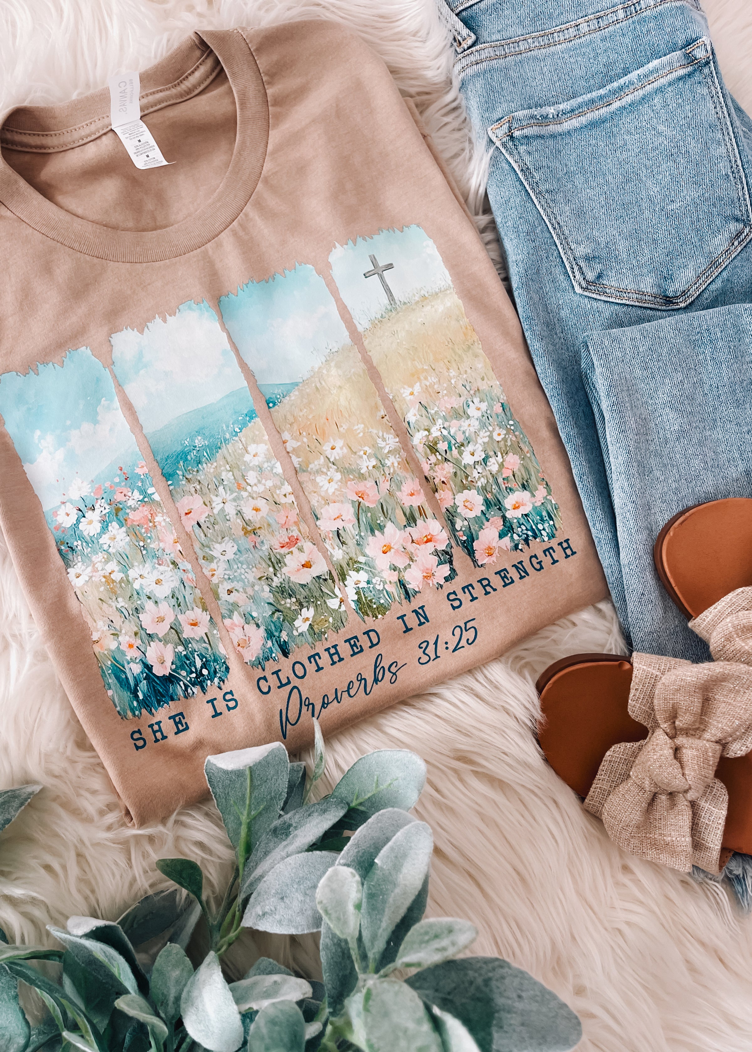 She Is Clothed In Strength Proverbs 31:25 Graphic Tee (S-2XL)