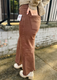Never Looked Back Brown Tummy Control High Rise Crop Wide Leg- Risen Jeans