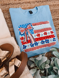 American Flag With Bow Graphic Tee (S-2XL)
