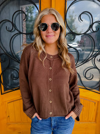 On The List Button Down Knit Cardigan - Brown