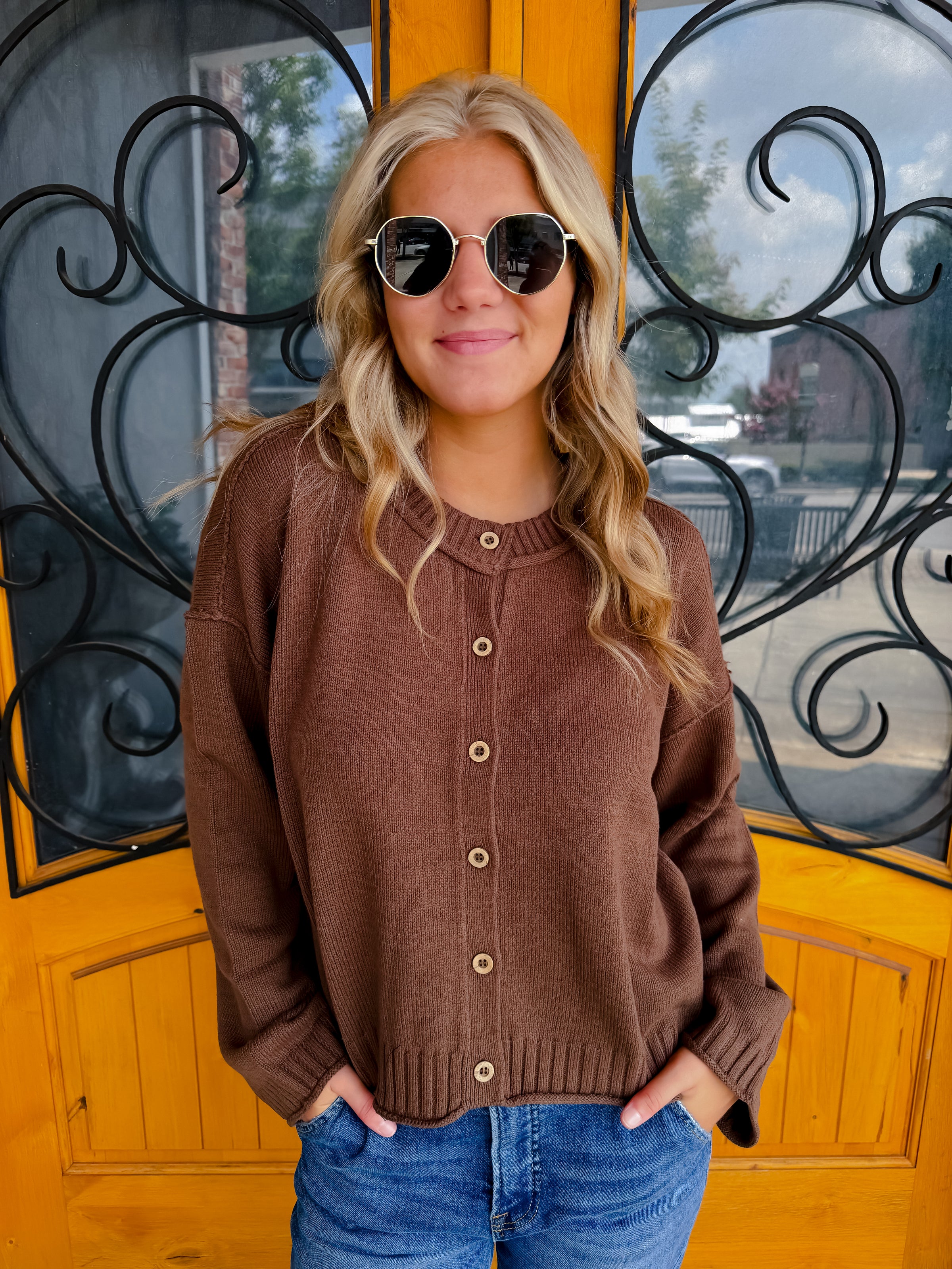 On The List Button Down Knit Cardigan - Brown
