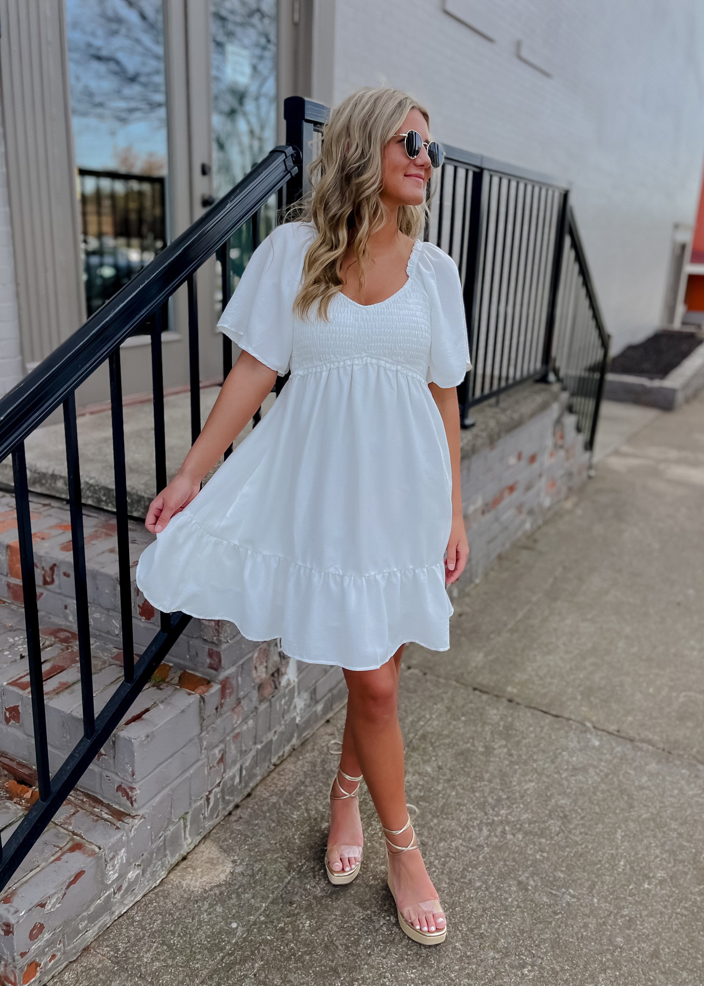 Made for Lovely Days Smocked Mini Dress- White