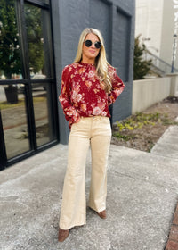 Still Thinking Latte Tummy Control Mid Rise Wide Leg- Risen Jeans