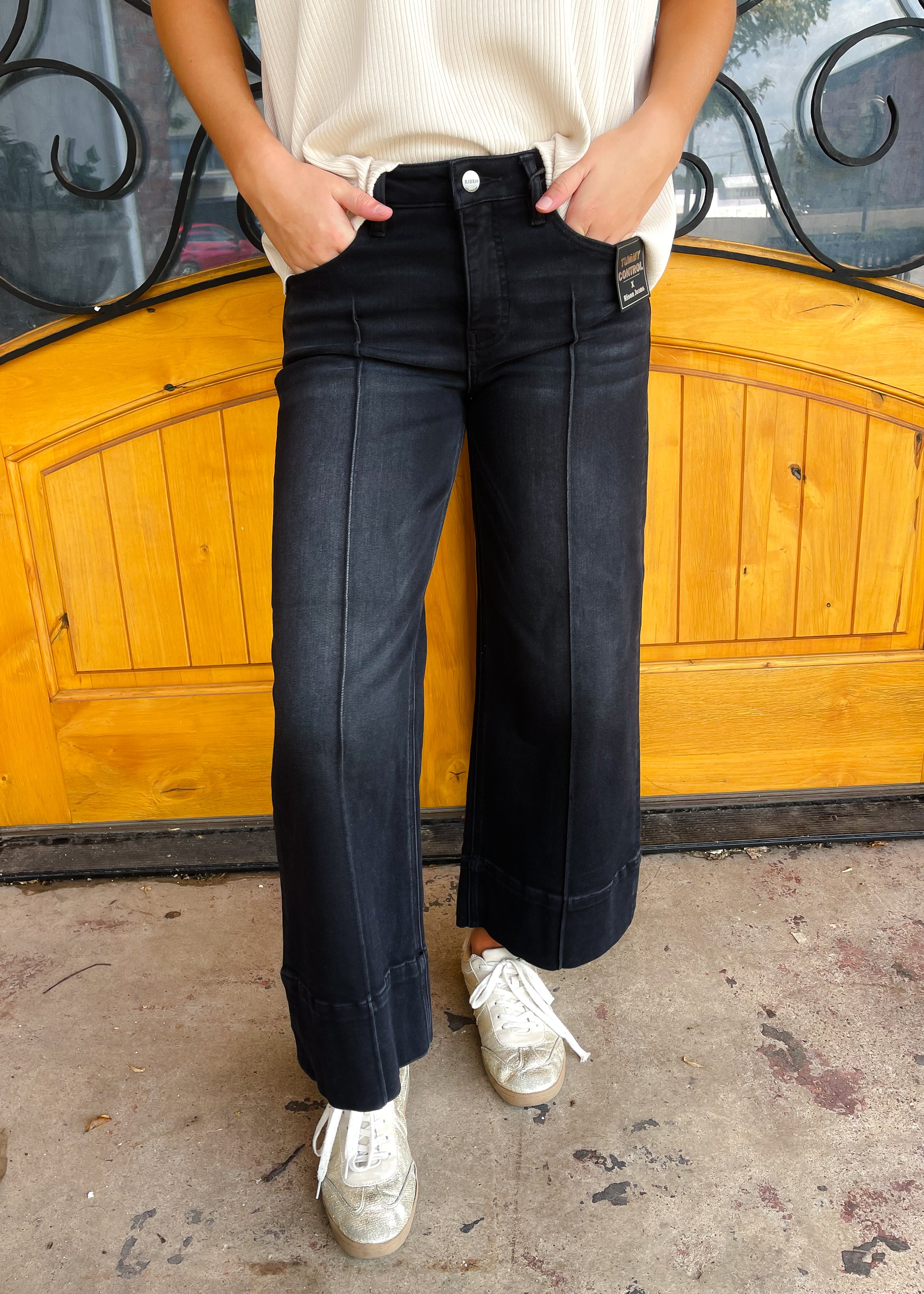 Dark Romance Washed Black Tummy Control Wide Leg Jeans