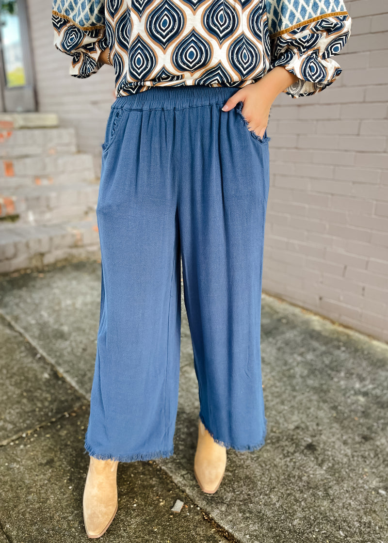 What It's All About Blue Linen Pants
