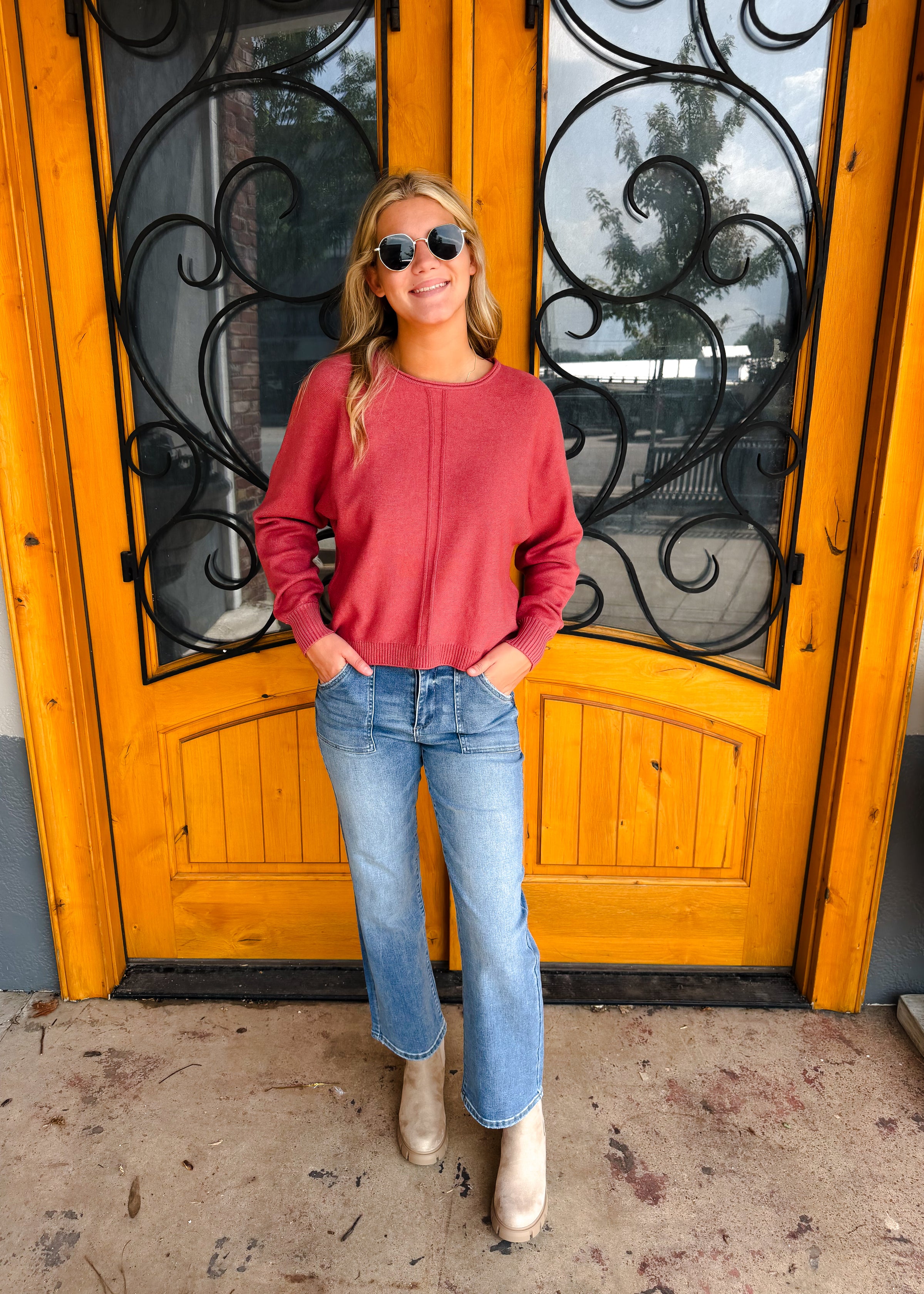 Great Expectations Front Seam Round Neck Sweater
