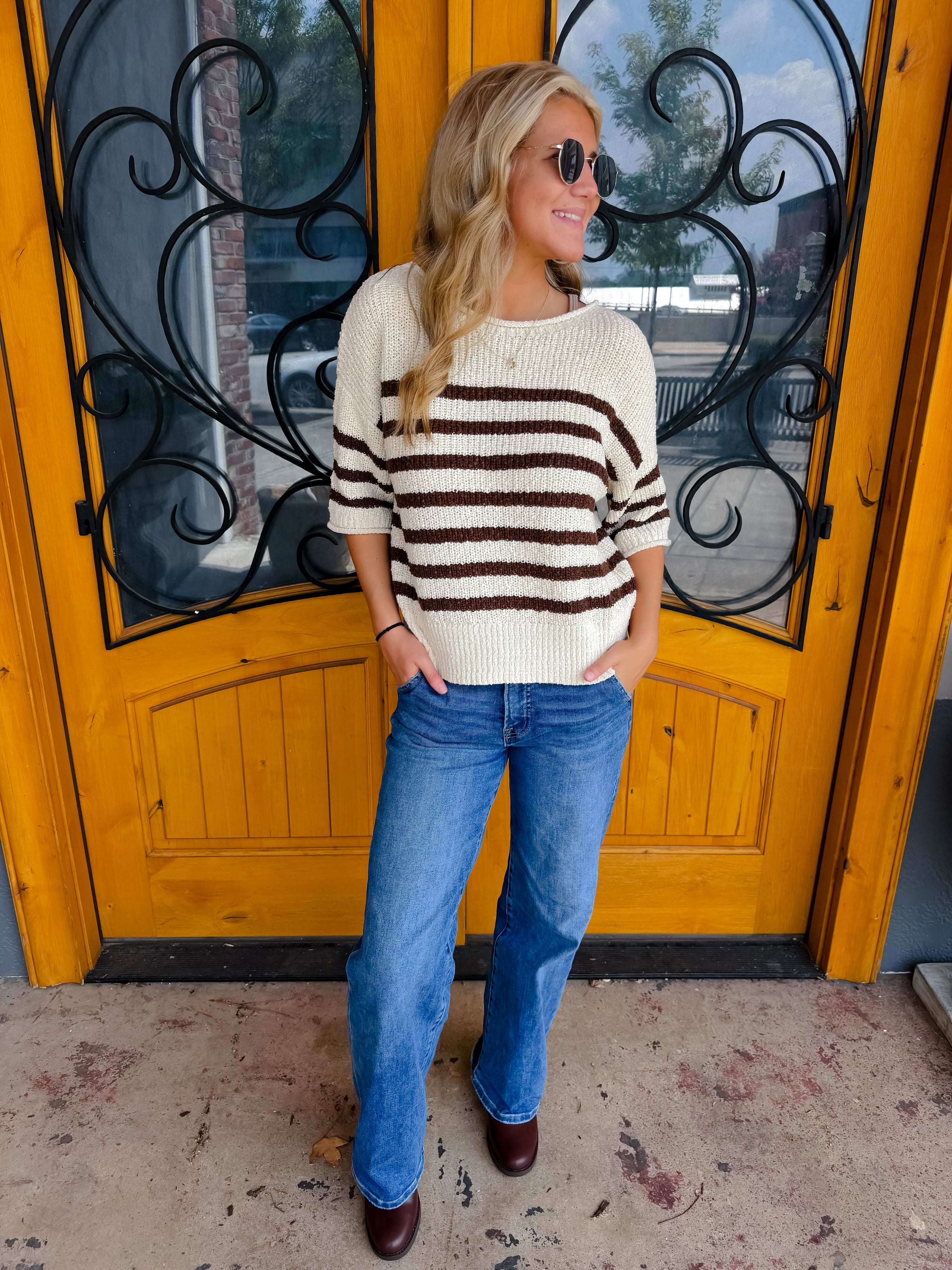 Weekend Stripe Half Sleeve Knit Top