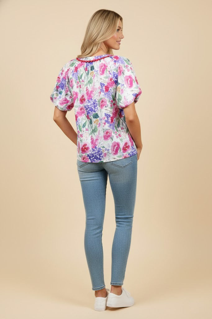 The Sweetest Detail Floral Crochet Trim Top