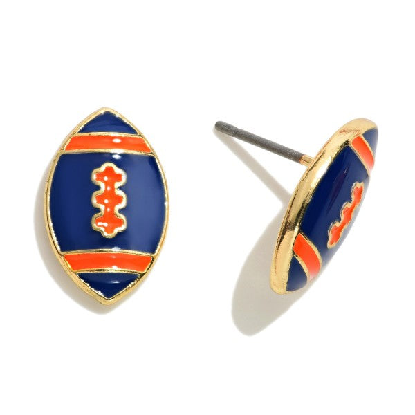 Navy and Orange Football Earrings