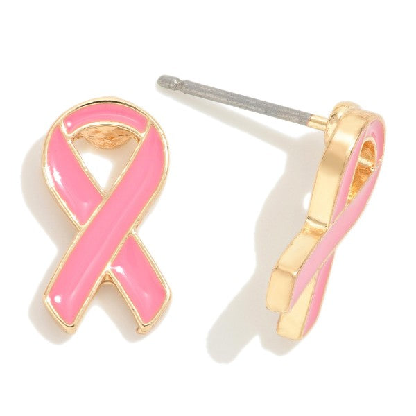 Breast Cancer Ribbon Stud Earrings