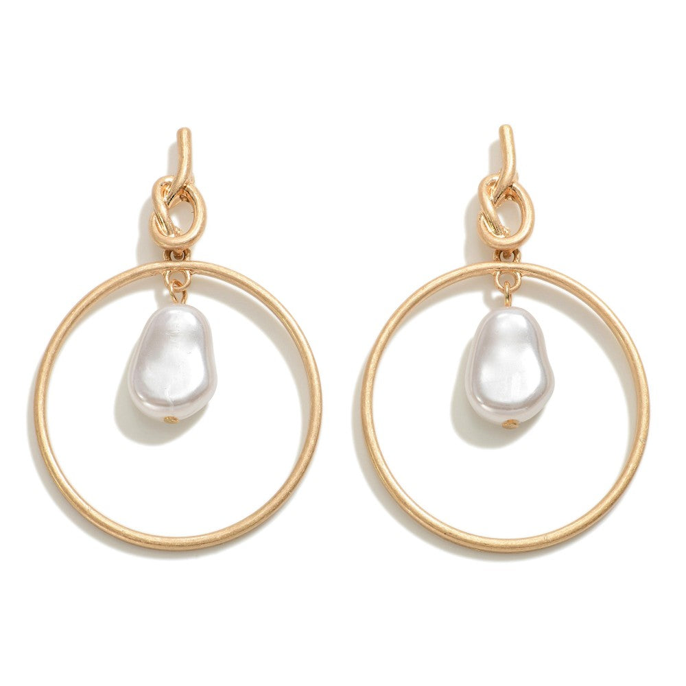 Gold Circular Drop Pearl Earrings